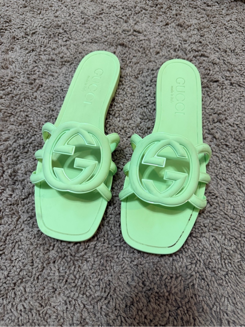 Gucci Mint Green GG Cutout Slide Sandals